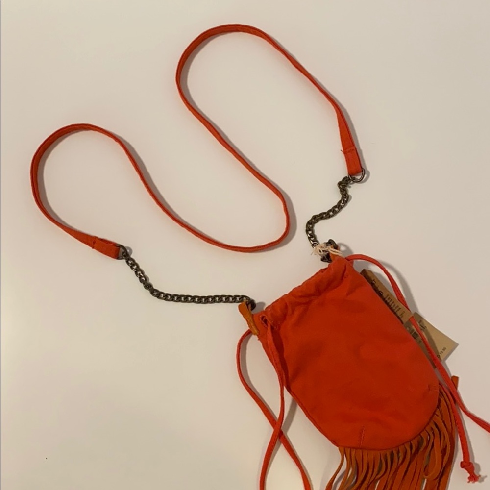 Coral canvas and suede fringe bag - Picture 4 of 8